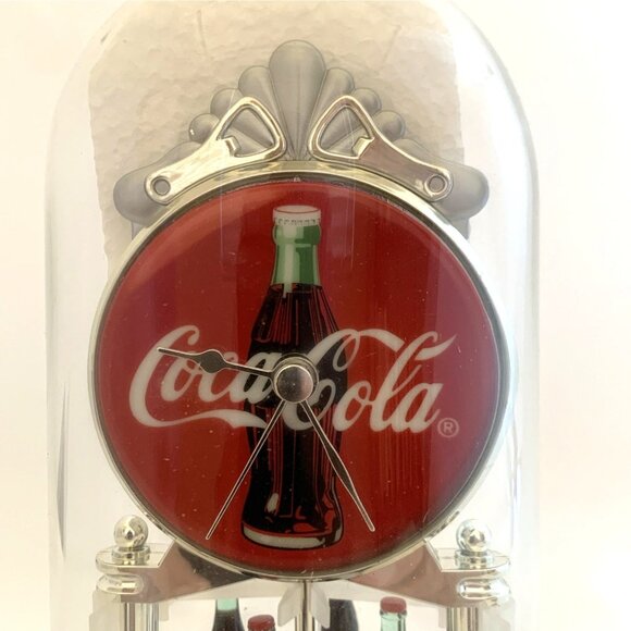 Coca Cola Bottle Cap Anniversary Clock Porcelain 2001 Glass Dome 7" Revolving - Picture 5 of 14